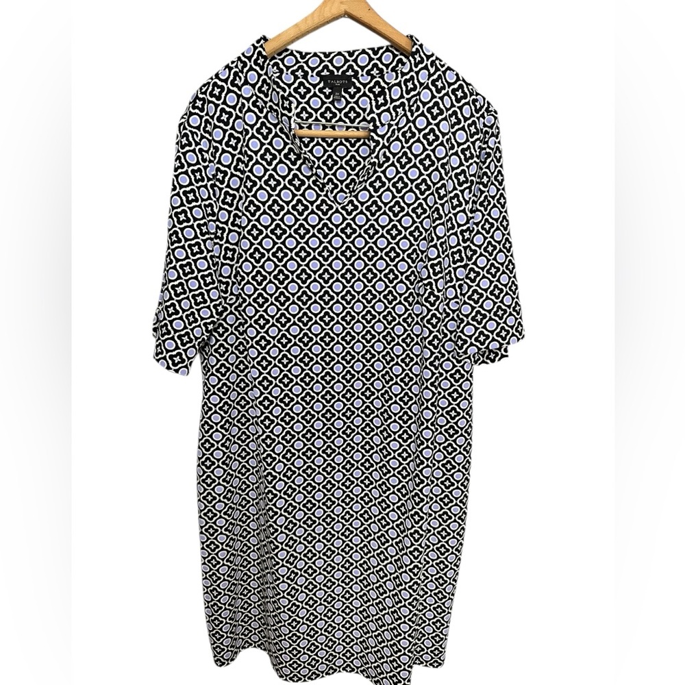 Talbots Black and White Geometric Long Sleeve Dress 2X